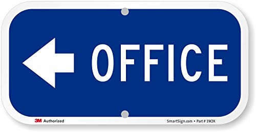 SmartSign Office Sign with Left Arrow | 6" x 12" 3M High Intensity Grade Reflective Aluminum White and Blue, Made in USA