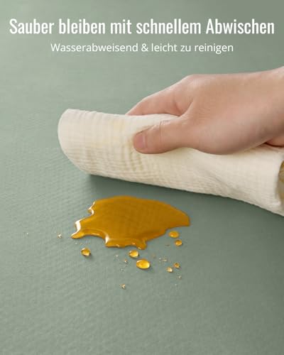 Blissful Diary Baby-Spritzschutzmatte für unter den Hochstuhl, 128 x 128 cm abwischbare Spritzschutzmatte, Wasserdicht und Waschbar, Catchy Für Hochstuhl, Rutschfester Bodenschutz, Salbeigrün