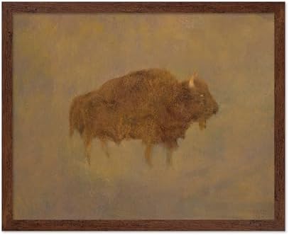 Poster Master Vintage Buffalo in a Sandstorm Painting Poster - Retro Bison Print - 8x10 Poster & Brown Frame Bundle image 2