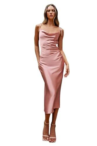 58% OFF on AGASTI 100% Silk Dress in Rust Cowl Neck Silk Slip Dress midi  Copper Bias Cut Silk Satin Dress Silk Bridesmaid Dress on Amazon