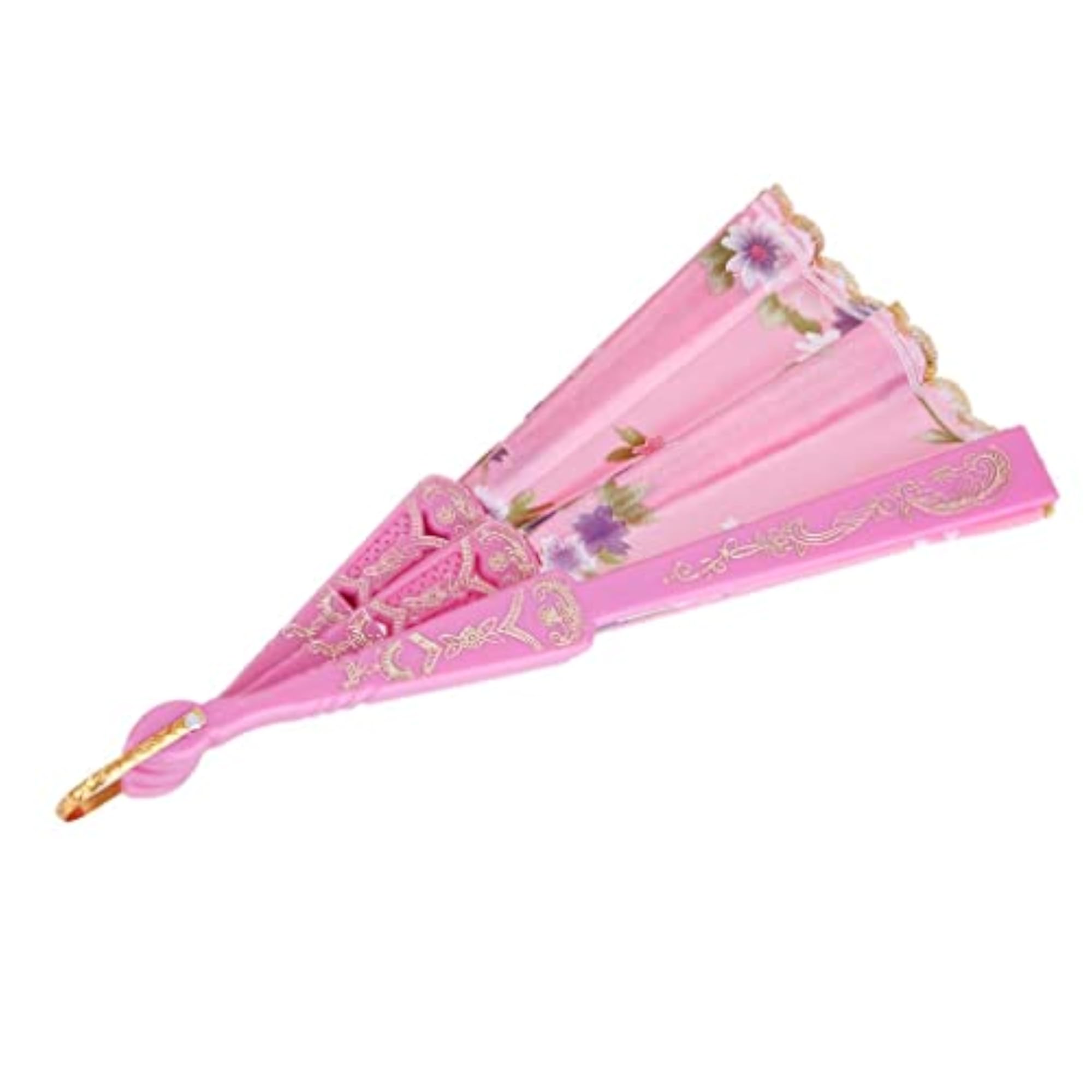 Flowers Folding Hand Fan Handheld Dancing Fan, Pink