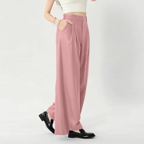 Work Pants Women Plus Size Elastic Waist Palazzo Pants Dressy Casual Office Pleated Stretchy Trouser Pants with Pockets4