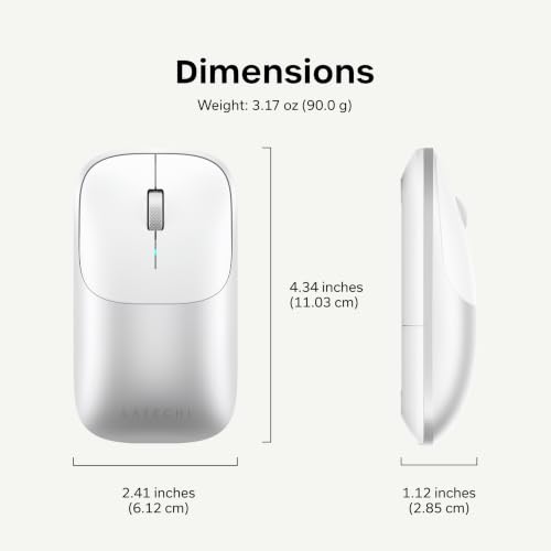 Image of Satechi Slim EX Wireless Mouse, Multi-Device Bluetooth & 2.4GHz Connection for macOS, Windows, iPadOS, and Android, Quiet Clicks, Anodized Aluminum Shell, USB-C Rechargeable Battery, Silver | Quiet clicks, anodized aluminum shell, rechargeable battery, for macOS, Windows, iPadOS, Android