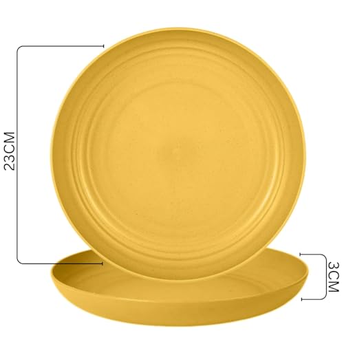 Image of Wheat Straw Dinner Plate Set, Eco-Friendly Dinner Set Round Serving Plate, Dishwasher & Microwave Safe - Perfect for Dinner Dishes Deep Plates Easy to Clean (YELLOW-4PCS, 23 CM)