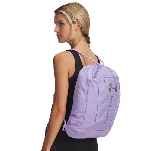 Image of Under Armour Unisex Hustle Sackpack, (538) PURPLE /Metallic Silver, One Size Fits Most