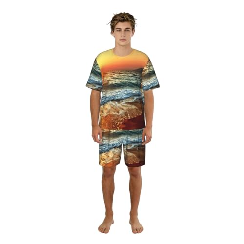 Pyjama court hommes vagues coucher de soleil tenue décontractée été