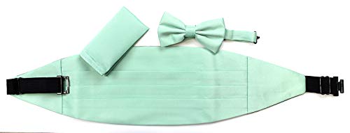 Bow Tie Handkerchief Cummerbund Set Paisley Solid 3pc Mens Combo New (Mint)