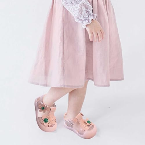 Baby Girls Closed Toe Sandals with Flower Infant Lightweight Rubber Soft Sole Non-Slip Cute Flat Shoes for Toddler2