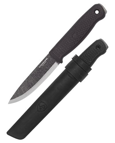 Condor Tool & Knife Terrasaur Bushcraft Knife Black - 1095 High Carbon Steel - Scandi Edge - High Impact Polypropylene Sheath - 3mm Thick - 4.2in Blade - 7.1oz