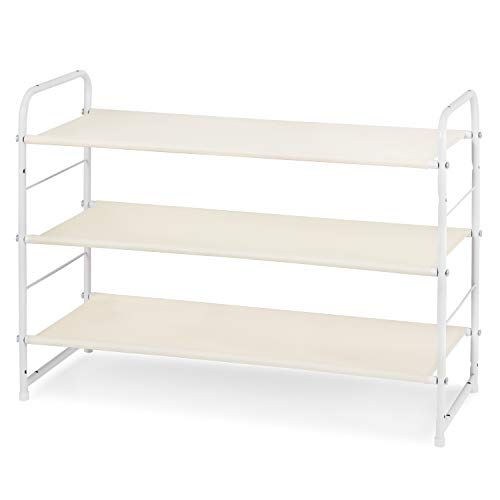 Image of Simple Trending 3-Tier Stackable Shoe Rack, Expandable & Adjustable Fabric Shoe Shelf Storage Organizer, White