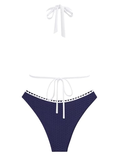 Image of ZAFUL Women Halter Dual Straps Whip Stitch Floral Triangle Bikini Swimsuits