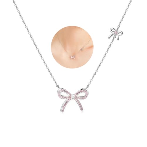 Pink Rhinestone Bow Necklace Dainty Cute Gold Silver Bow Pendent Choker Necklace Jewelry Gift
