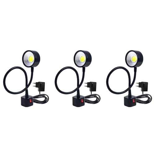 Mokamika 3 focos LED de trabajo, magnéticos, pie flexible, 220 V, 5 W, para máquina rotativa, fresadora, perforadora, iluminación industrial, enchufe europeo