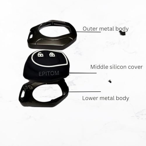 Image of Zinc Metal Silicon car Key case Cover Compatible for Maruti Suzuki Swift | Dzire | Baleno | Brezza | Ciaz | Celerio | Wagonar | S-presso | S-Cross | Fronx | Ignis | 2 Button Remote Key