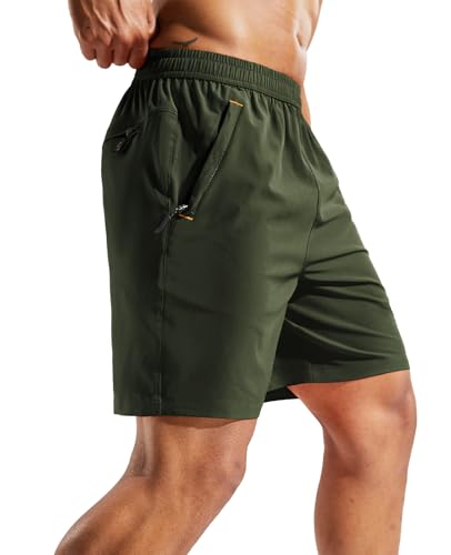 Image of MIER Men's Quick Dry Running Shorts with Zipper Pocket Elastic Waist Athletic Workout Exercise Shorts