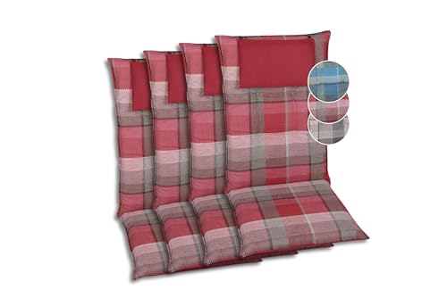 GO-DE Textil Bequeme und attraktive Polsterauflagen für Hochlehner-Gartenstühle (4er-Set, Karo rot, Hochlehner)