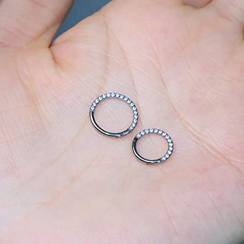 Tiremat 2Pcs 6Mm&8Mm G23 Titanium Body Piercing Rings For Nose Ear Lip Septum Conch Daith Lobe Helix Tragus Cartilage,16G,Hinged Clicker Segment Hoop With Cz Paved #TOP2
