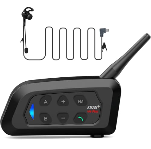 vFound V4 Plus Sistema de Intercomunicación para Cascos de Moto Bluetooth, 1.500 m de Alcance, Comunicación Grupal para 4 Usuarios, Motociclismo, Árbitros de Fútbol, Esquí y Quad/Trail (1 Unidad)