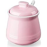 DAYYET Sugar Bowl with Lid and Spoon - 12 oz Ceramic Sugar Bowl with Spoon - Sugar Container for Coffee Bar - Sugar Jar Sugar Dispenser Bowl - Pink Kitchen Decor and Accessories