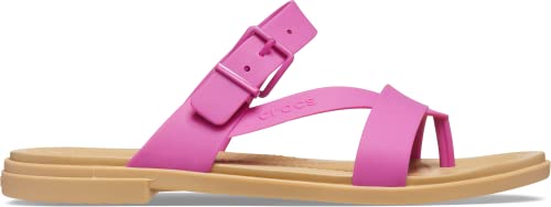 Image of Crocs Women's Tulum Toe Post Sandals, Fuchsia Fun /Tan, 9