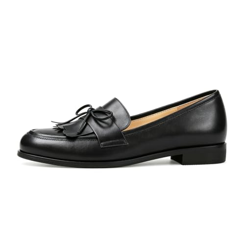 Image of LEMUTISME Women Tassel Bow Penny Loafers Slip On Low Flat Heel Dress Shoes