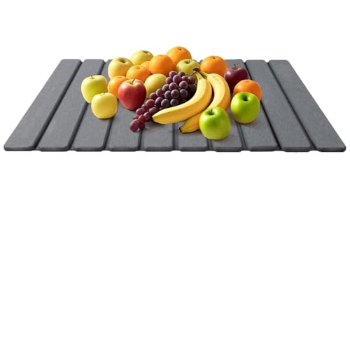 Tapis de Séchage en Pierre pour Comptoir de Cuisine, 40x30cm Tapis de Séchage à Vaisselle en Terre de Diatomée, Multifonction Pliable Absorbant, avec Papier Abrasif et Tampon en Maille