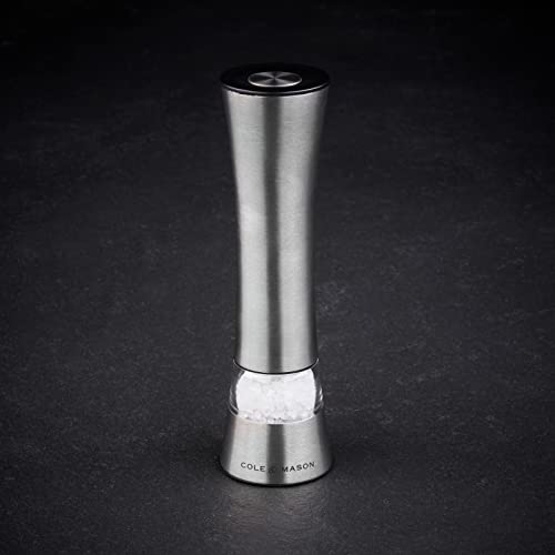 Cole & Mason Burford Electronic Salt and Pepper Mill, Adjustable Grind, One Touch Operation, Stainles Steel, 180mm - Image 3