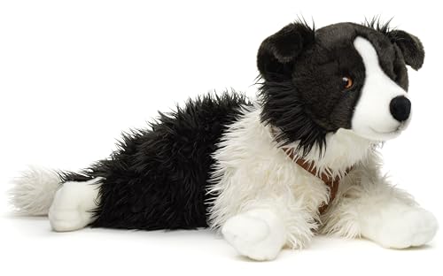 Uni-Toys - Border Collie schwarz-weiß, liegend (mit Geschirr) - 64 cm (Länge) - Plüsch-Hund, Haustier - Plüschtier, Kuscheltier