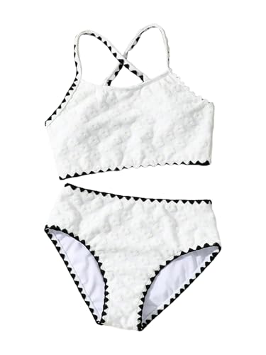 Floerns Girl's 2 Piece Swimsuits Contrast Binding Floral Criss Cross Bathing Suit