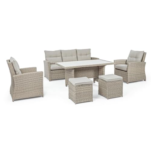 KONTE.DESIGN Conjunto de salón de jardín naranja de fibra sintética trenzada, 6 piezas y cojines