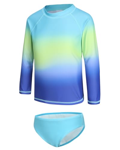 Image of Girls Two Piece Rash Guard Swimsuits Set Long Sleeve Bathing Suit with UPF 50+ Sun Protection Kids Sunsuits Swimwear Set