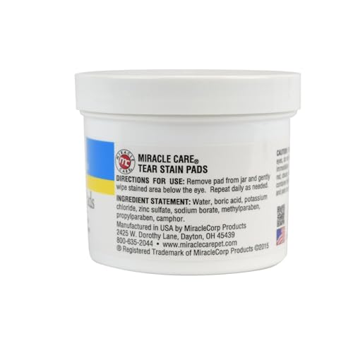 Miracle Care Tear Stain Pads, 90 Single Use Pre-Soaked Pads to Gently Clean and Soothe Dog and Cat Eyes, Non Stinging Formula to Improve Tear Stains and Remove Eye Debris