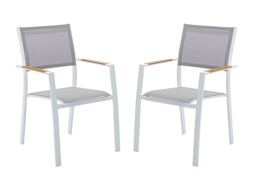 Vente-unique - Lot de 2 fauteuils de Jardin empilables en aluminimum et textiléne - Gris Clair et Blanc - MACILA de MYLIA