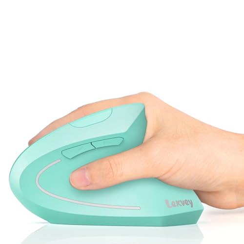 Lekvey Ergonomic Mouse, Vertical Wireless Mouse Rechargeable 2.4 GHz Optical Carpal Tunnel Mouse : 800/1200 / 1600 DPI, 6 Buttons, for Laptop, PC, Mac, Computer, Desktop, Notebook etc, Green