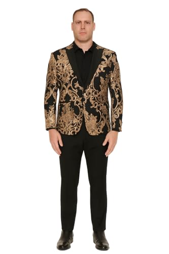 Men’s Black and Rose Gold Floral Embroidered Blazer Suit Black Pants – Luxury Tuxedo Jacket for Weddings, Proms, and Parties4
