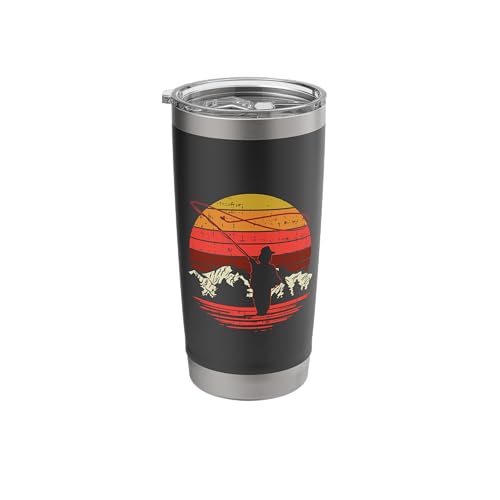 Fly Fishing Sunset Retro Trout Angling Fisherman Angler Gift Stainless Steel Insulated Tumbler