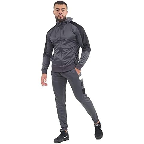 mymixtrendz Fashions Mens Scuba Panel Polyester Tracksuit Set New Slim Fit Cord Hoodie Top Bottoms Jogging Zip Joggers Gym Sport Sweat Suit Pants S-XL (L, Charcoal Grey) Cover