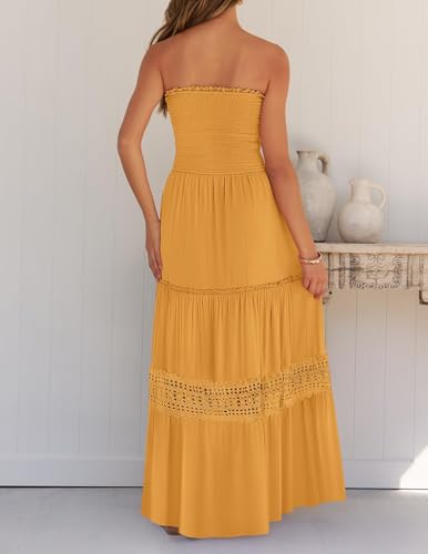 Image of ZESICA Women's 2026 Summer Boho Maxi Dresses Strapless Off Shoulder Lace Flowy A Line Beach Vacation Long Sundress