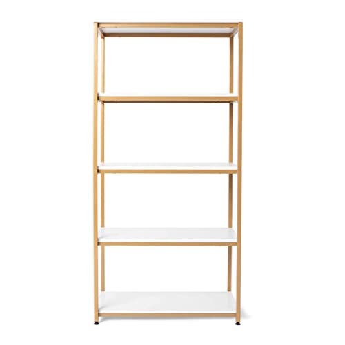 M&P Materials Gold Bookshelf - Gold Shelves, 5-Tier Modern Bookshelf, Elegant Storage Display Shelves For Home Furniture, Gold Sturdy Metal Frame, Vintage Industrial Style #TOP30
