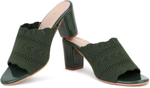 Image of Action Women's Knitted Mule Sandals| Block Heel 10cm| Nude| Peep-Toe Design Beige