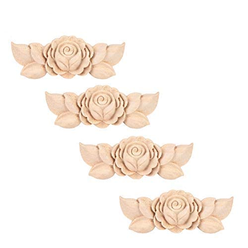 Applique in legno stile vintage intagliato fiore angolo onlay per la casa porta armadio non verniciato mobili Decor 4 pezzi (1#)