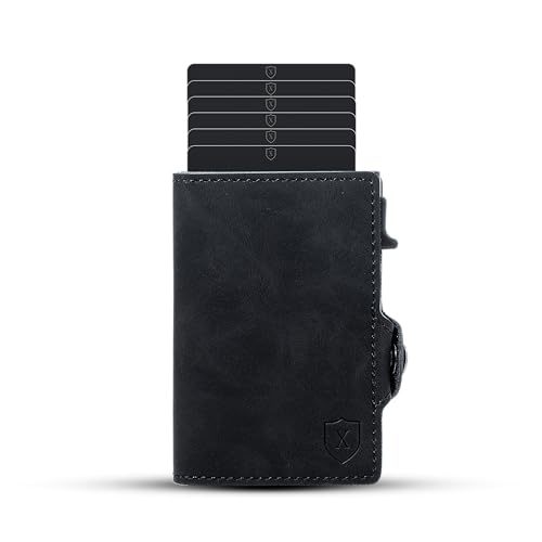 Image of Xclusive Airtag Wallet for Men | Trifold RFID Wallet | Luxurious Card Holder & Minimalist Wallet with Money Clip | Blend of Luxury & Utility in Men's Wallets | Black