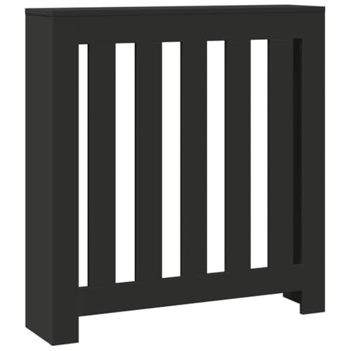 vidaXL Cubierta de radiador, cubierta de calentador para sala de estar, pasillo, armario de listones para decoración, estante de calentador, estante de radiador, madera de ingeniería negra