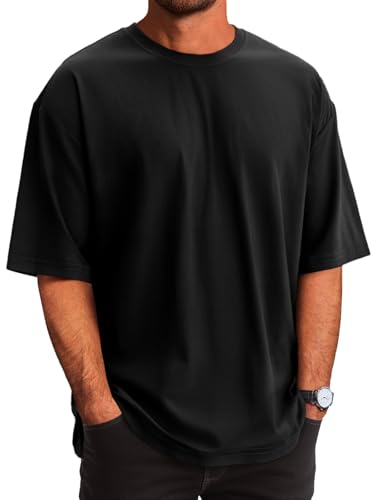 Runcati Mens Casual T-Shirts Short Sleeve Lightweight Oversized Summer Cotton Tee Beach Crew Neck Tops