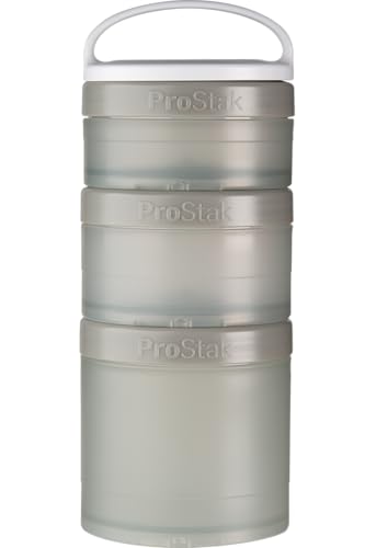 BlenderBottle ProStak Twist n’ Lock Storage Jars Expansion 3-Pak with Removable Handle, Pebble Grey