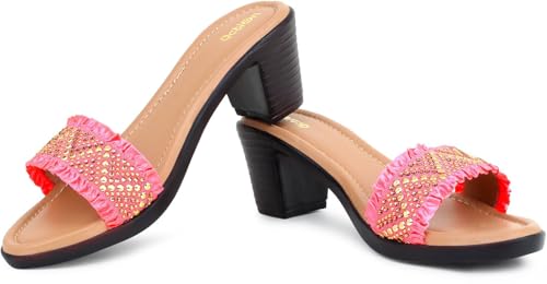 Image of Action Women's Knitted Mule Sandals| Block Heel 10cm| Peep-Toe Design Beige