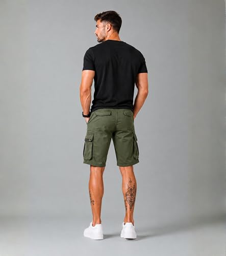 Image of L'MONTE Men's Imported Cotton Casual Relaxed Fit Outwear Cargo Shorts with Expandable Elastic Waist and Multi Pockets