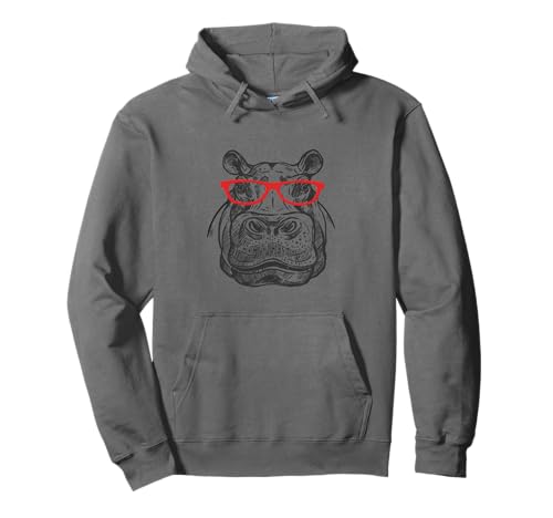 Mens Womens Kids Girls Retro Vintage Red Glasses Hippo Lover Sweat à Capuche