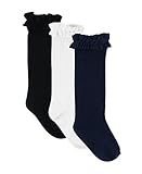 RuffleButts 3-Pack White, Navy, Black Knee High Socks - 2T-4T