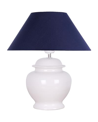 Image of Homesake Ceramic Pot Shaped Base White, Table Lamp with Shade, (Blue)